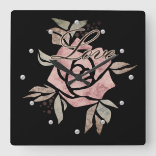 Rustic retro grunge beige struktur blommor ro fl fyrkantig klocka