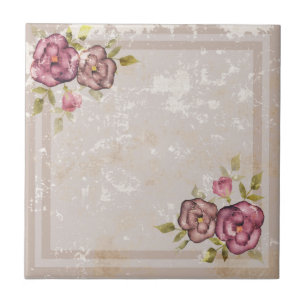 Rustic retro grunge beige struktur blommor ro fl kakelplatta