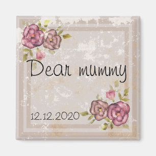Rustic retro grunge beige struktur blommor ro fl magnet