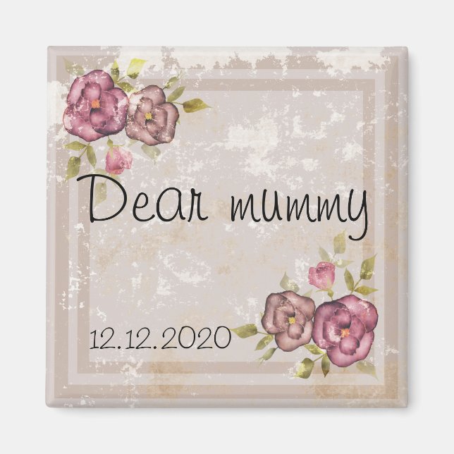 Rustic retro grunge beige struktur blommor ro fl magnet (Framsidan)