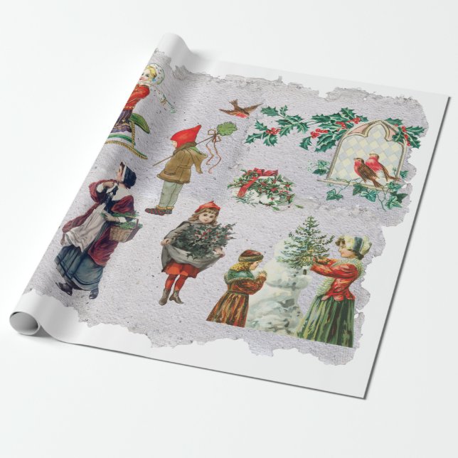 Rustic Retro Vintage jul Vinter Helgdag Presentpapper (Utrullad)