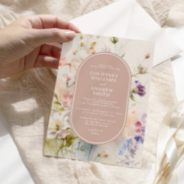 Rustic Retro Watercolor Wildblomma Bröllop Inbjudningar