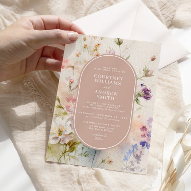 Rustic Retro Watercolor Wildblomma Bröllop Inbjudningar (Skapare uppladdad)