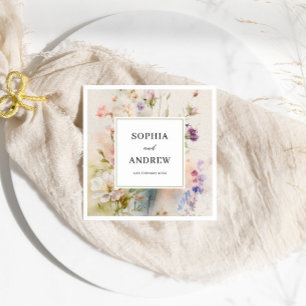 Rustic Retro Watercolor Wildblomma Bröllop Pappersservett