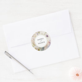 Rustic Retro Watercolor Wildblomma Bröllop Runt Klistermärke