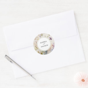 Rustic Retro Watercolor Wildblomma Bröllop Runt Klistermärke