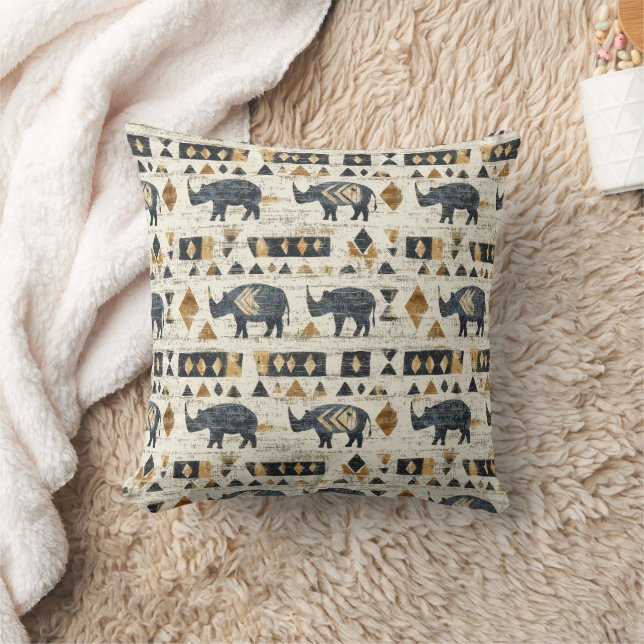 Rustic Rhino Tribal Pattern (1) Kudde (Filt)
