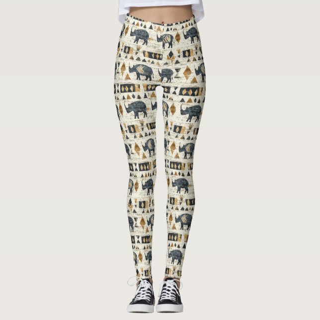 Rustic Rhino Tribal Pattern (1) Leggings (Framsida)