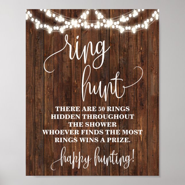 Rustic Ring Hunt Game Möhippa Bröllop-tecken Poster (Framsidan)