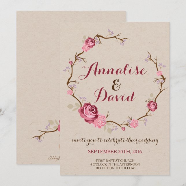 Rustic Ro bröllopsinbjudan Inbjudningar (Fram/baksida)