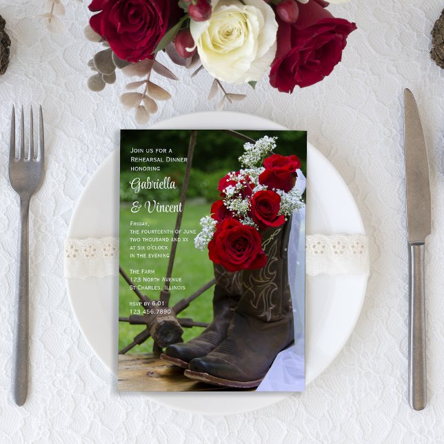 Rustic Ro CowboyBoots Bröllop Rehearsal Middag Inbjudningar (Skapare uppladdad)