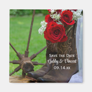 Rustic Ro CowboyBoots Bröllop spara datum Magnet