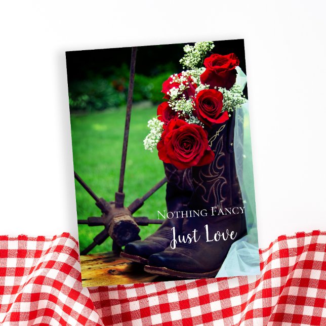 Rustic Ro CowboyBoots Bröllop spara datum Meddelande Vykort (Skapare uppladdad)