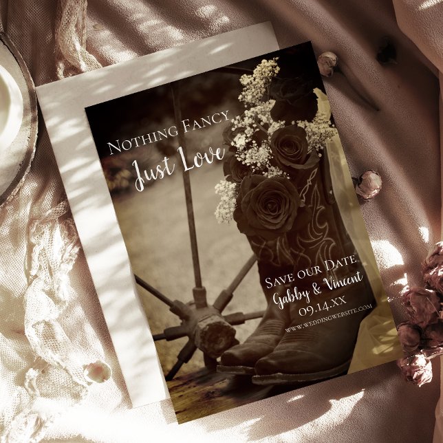 Rustic Ro CowboyBoots Westerna Bröllop Sepia Spara Datumet (Skapare uppladdad)