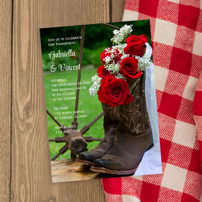 Rustic Ro CowboyBoots Westerna Förlovningsfest Inbjudningar (Skapare uppladdad)