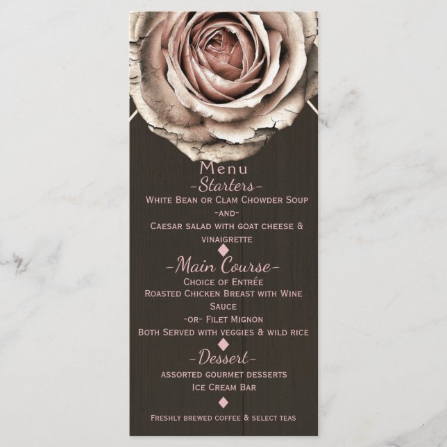 Rustic Ro Elegant Light Wood Diamond Party Menu Meny (Framsida)