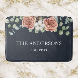 Rustic Ro Eucalyptus Blommigt Botaniskt svart Badrumsmatta