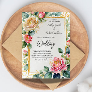 Rustic Ro Framed Watercolor Blommigt Bröllop Inbjudningar