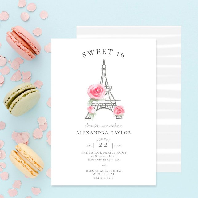 Rustic Ro Glitter Eiffel Paris Minimal Sweet 16 Inbjudningar (Skapare uppladdad)