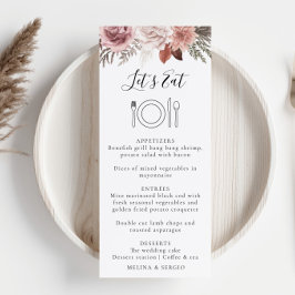 Rustic Ro Guld Blommigt Calligraphy Bröllop Menu Meny