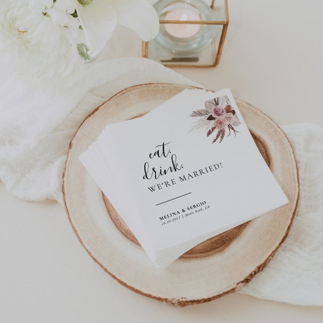 Rustic Ro Guld Eat Drink Vi är gift Bröllop Pappersservett (Skapare uppladdad)
