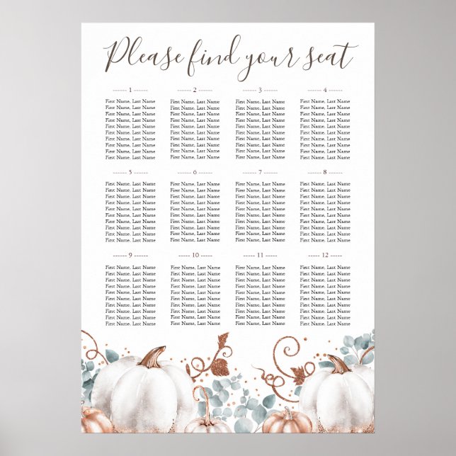Rustic Ro Guld Pumpkins Bröllop Sittdiagram Poster (Framsidan)
