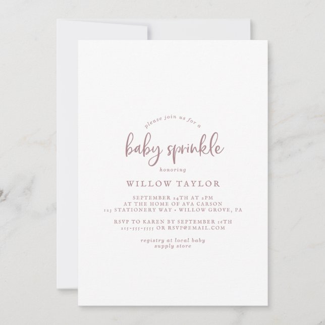 Rustic Ro Guld Script Baby Sprinkle Inbjudningar (Framsida)