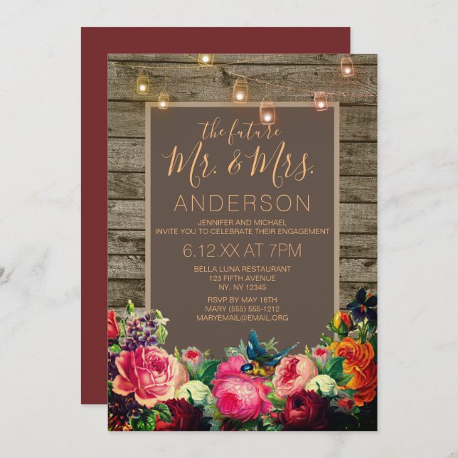 Rustic Ro Mason Burk String Light Förlovning Inbjudningar (Fram/baksida)