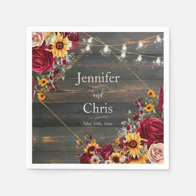 Rustic Ro och Aster Bröllop Pappersservett (Framsidan)