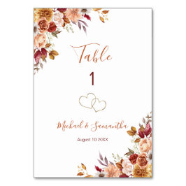 Rustic Ro och Chrysanthemum Fall Wedding Bordsnummer