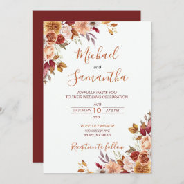 Rustic Ro och Chrysanthemum Fall Wedding Inbjudningar