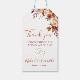 Rustic Ro och Chrysanthemum Fall Wedding Presentetikett