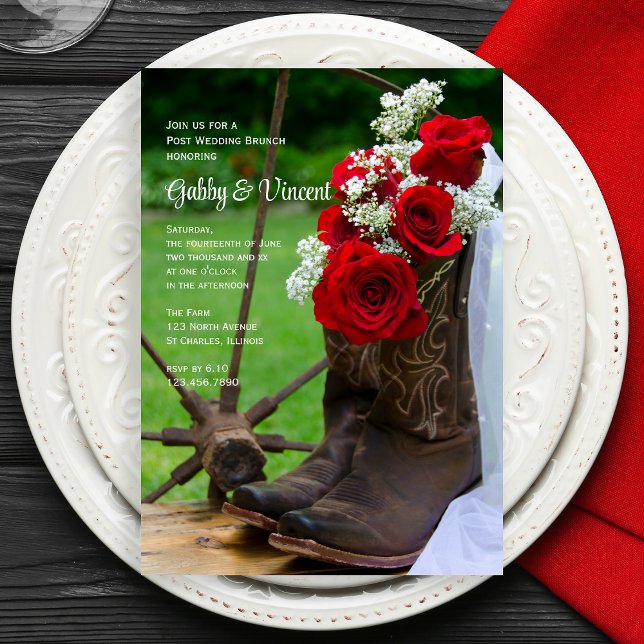 Rustic Ro och Cowboy Boots Post Bröllop Brunch Inbjudningar (Skapare uppladdad)
