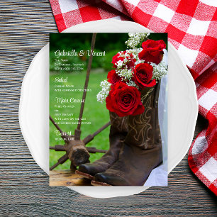 Rustic Ro och CowboyBoots Landsbyggsbröllop Menu
