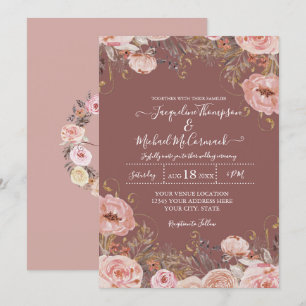 Rustic Ro Rosa Watercolor Blommigt Tory Grey Inbjudningar