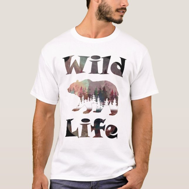 Rustic Roaming Bear Watercolor Wildlife T Shirt (Framsida)