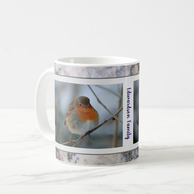 Rustic Robin Birmarble mönster-familjen namn Kaffemugg (Framsida vänster)