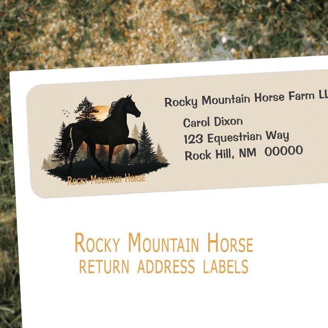 Rustic Rocky Mountain Horse Sunset Adressetiketter Returadress Etikett (Rustic Rocky Mountain Horse Sunset Address Labels)
