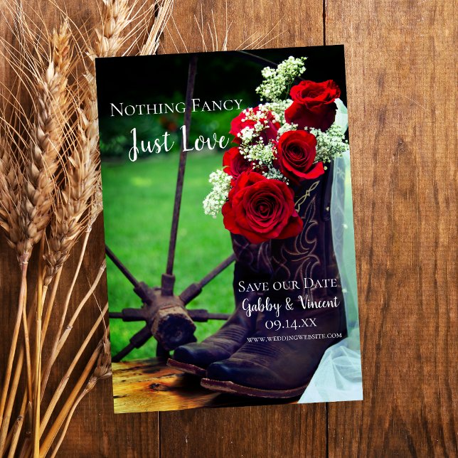 Rustic Röd ros CowboyBoots Westerna Bröllop Spara Datumet (Skapare uppladdad)