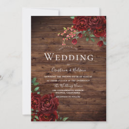 Rustic Röd ros Romantic Blommigt Bröllopsinbjudan Inbjudningar