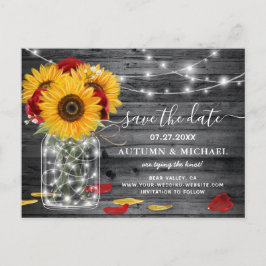 Rustic Röd ros Solros Bröllop spara datum Meddelande Vykort