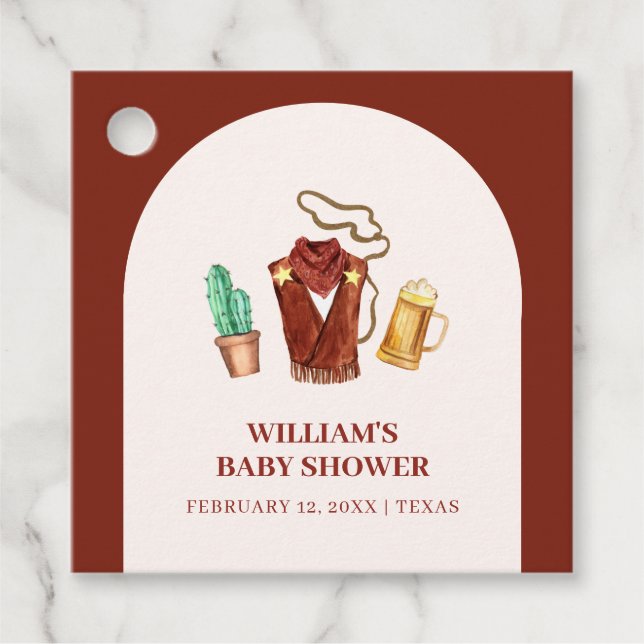 Rustic Rodeo Cowboy Cactus Beer Arch Baby Shower Gåvor Etiketter (Framsida)