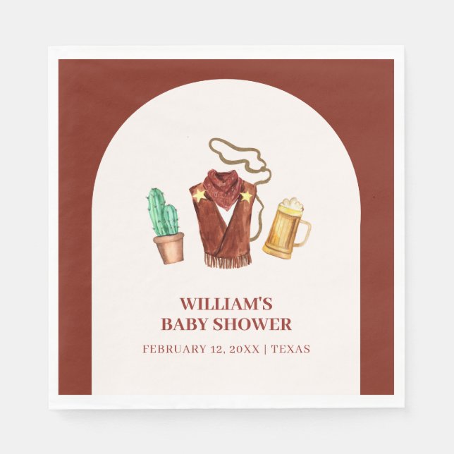 Rustic Rodeo Cowboy Cactus Beer Arch Baby Shower Pappersservett (Framsidan)
