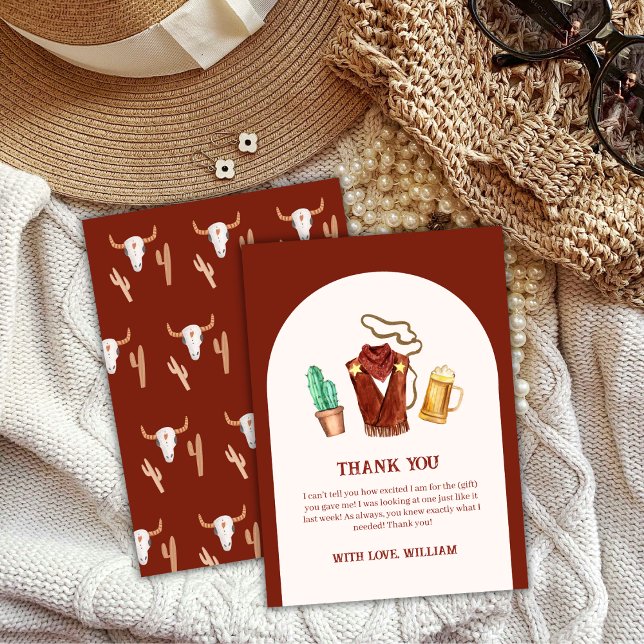 Rustic Rodeo Cowboy Cactus Beer Arch Baby Shower Tack Kort (Rustic Rodeo Cowboy Cactus Beer Arch Baby Shower Thank You Card)