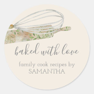 Rustic Rolling pin and whisk Floral Chef Bakery Runt Klistermärke