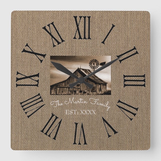 RUSTIC ROMAN NUMBERAL WALL CLOCK FYRKANTIG KLOCKA (Framsida)