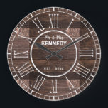 Rustic Roman Numeral Barn Wood Bröllop Stor Klocka<br><div class="desc">Rustisk träklocka med romerska siffror. Trädklockan kan vara personlig med ett par namn och bröllop-datum för att göra den till en unik årsjubileum.</div>
