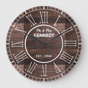 Rustic Roman Numeral Barn Wood Bröllop Stor Klocka