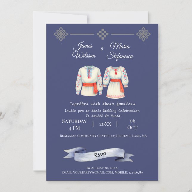 Rustic Romanian Wedding Traditional Folk Costumes  Inbjudningar (Framsida)
