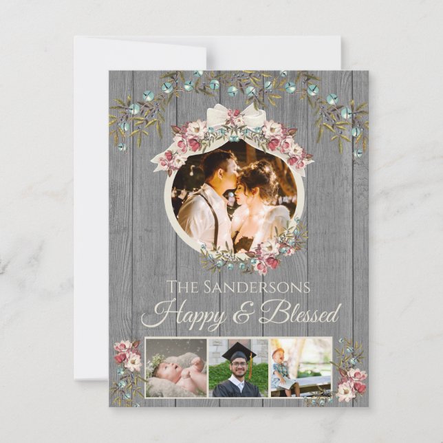 Rustic Romantic 4 Photo Helgdag | Julkort (Framsida)